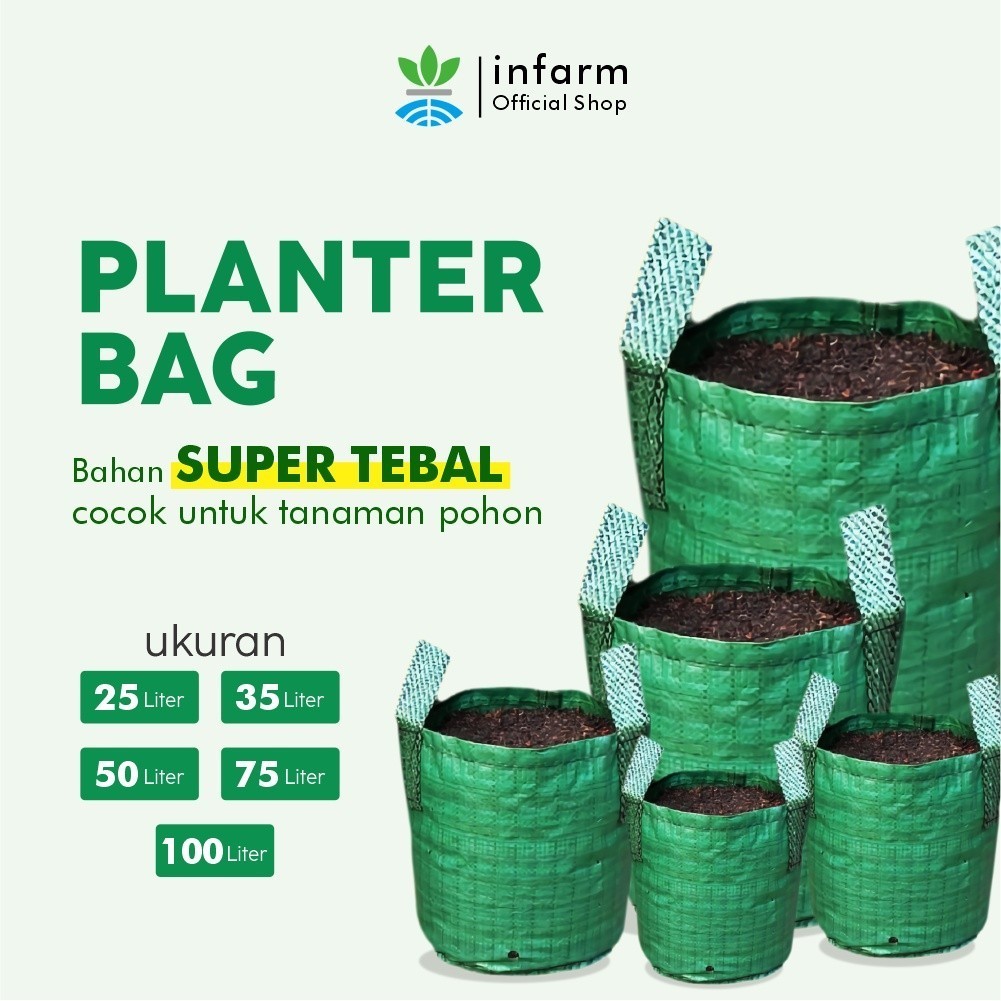 INFARM - Planter Bag 25 35 50 75 Liter Pot Tanaman Polybag Semai Benih Bibit Tebal Infarm Polybag Kain Tebal Premium Pot Tanaman Sayur Buah Bunga Media Tanam Organik Cocok Untuk Berkebun Urban Farming Hidroponik Bag Planter Awet Tahan Lama Peralatan Kebun