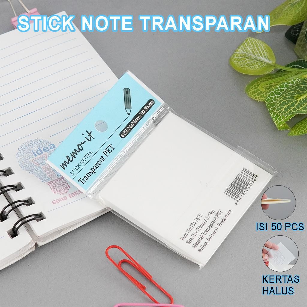 Jual Memo Sticky Note Transparan 50 Pcs Kertas Memo Tempel Transparan ...