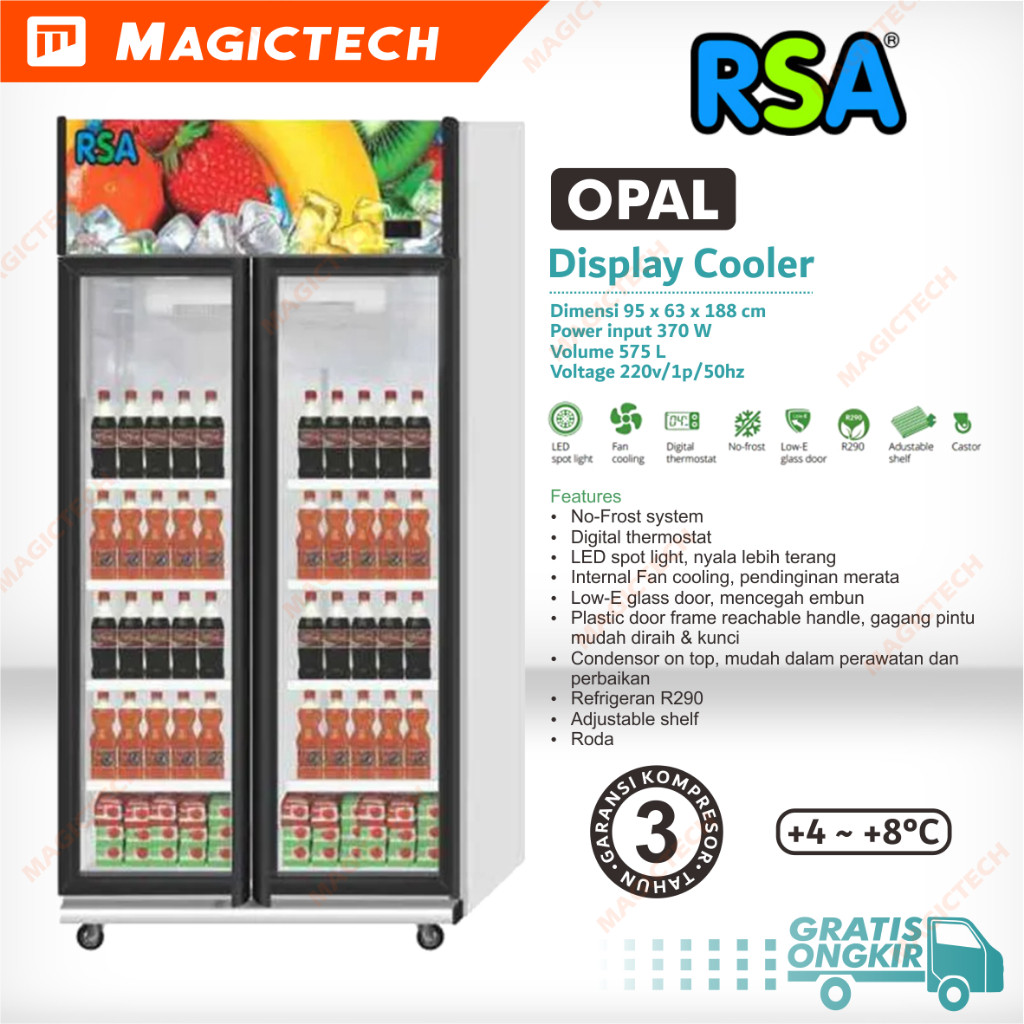 Jual RSA SHOWCASE DISPLAY COOLER OPAL 2 PINTU 575 Liter | Shopee Indonesia
