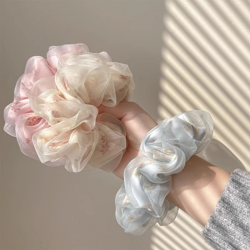 Ikat Rambut Scrunchie Organza Bunga Jumbo Transparan Mika Kaca Mengkilap Ikat Rambut Cepol Cemol Kuncir Hijab Murah Kunciran Ala Korea Aksesoris Tali ...