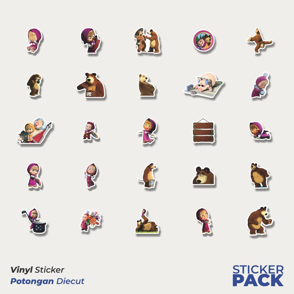 Jual Stiker Vinyl Stiker Kartun Series Masha And The Bear V3 Waterproof ...
