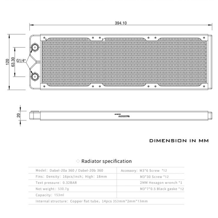 Jual BARROW Dabel-20b 360 Cooper Radiator 360mm BLACK (Ketebalan 20mm ...