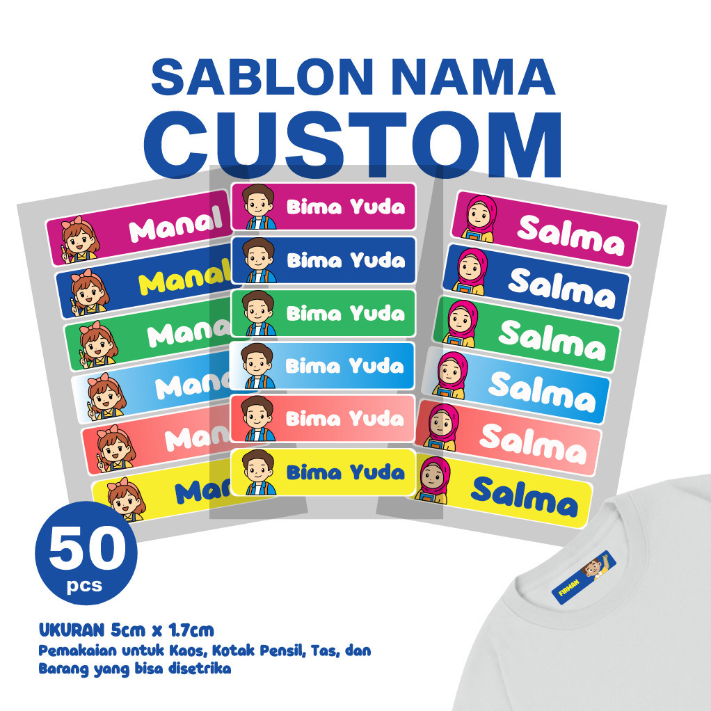 Jual KARIMIKA Sticker Label Nama Karakter Kain Baju Isi 50Pcs Kaos ...