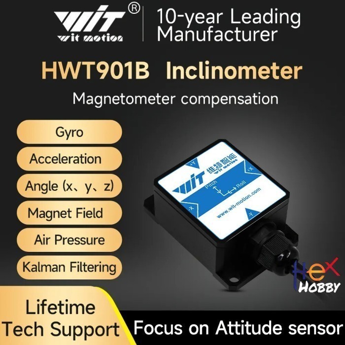 Sensore Inclinometro WT901C-232 - 9 Assi, Alta Precisione (0.05°), Con Accelerometro, Giroscopio, Bussola, Filtro Kalman