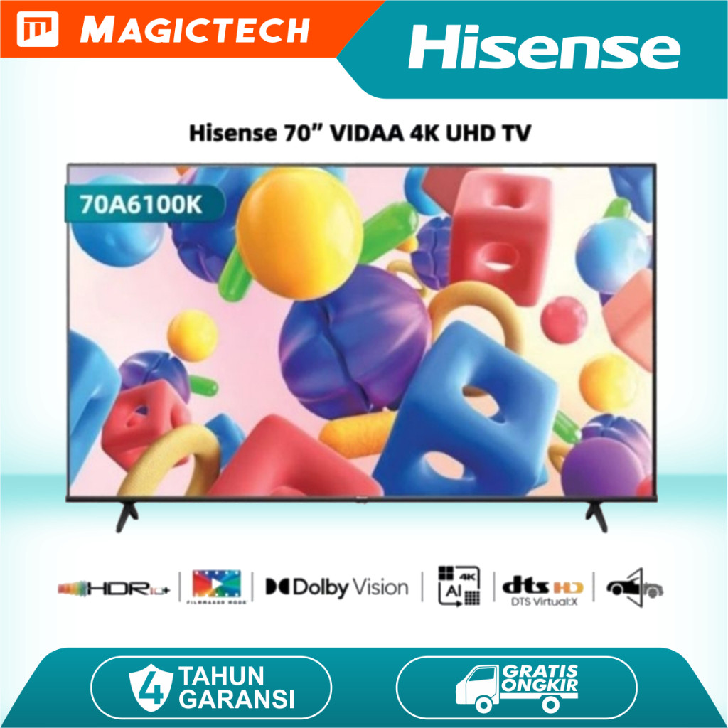 Jual TV LED HISENSE 70 INCH / 70" 70A6100K VIDAA SMART TV 4K UHD Dolby