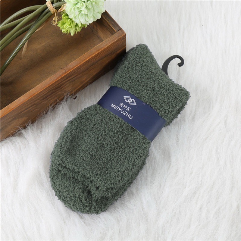 Winter Warm Soft Fluffy Socks Solid Color Fuzzy Home Floor Sleep Socks  Women Female Thick Coral Fleece Socks