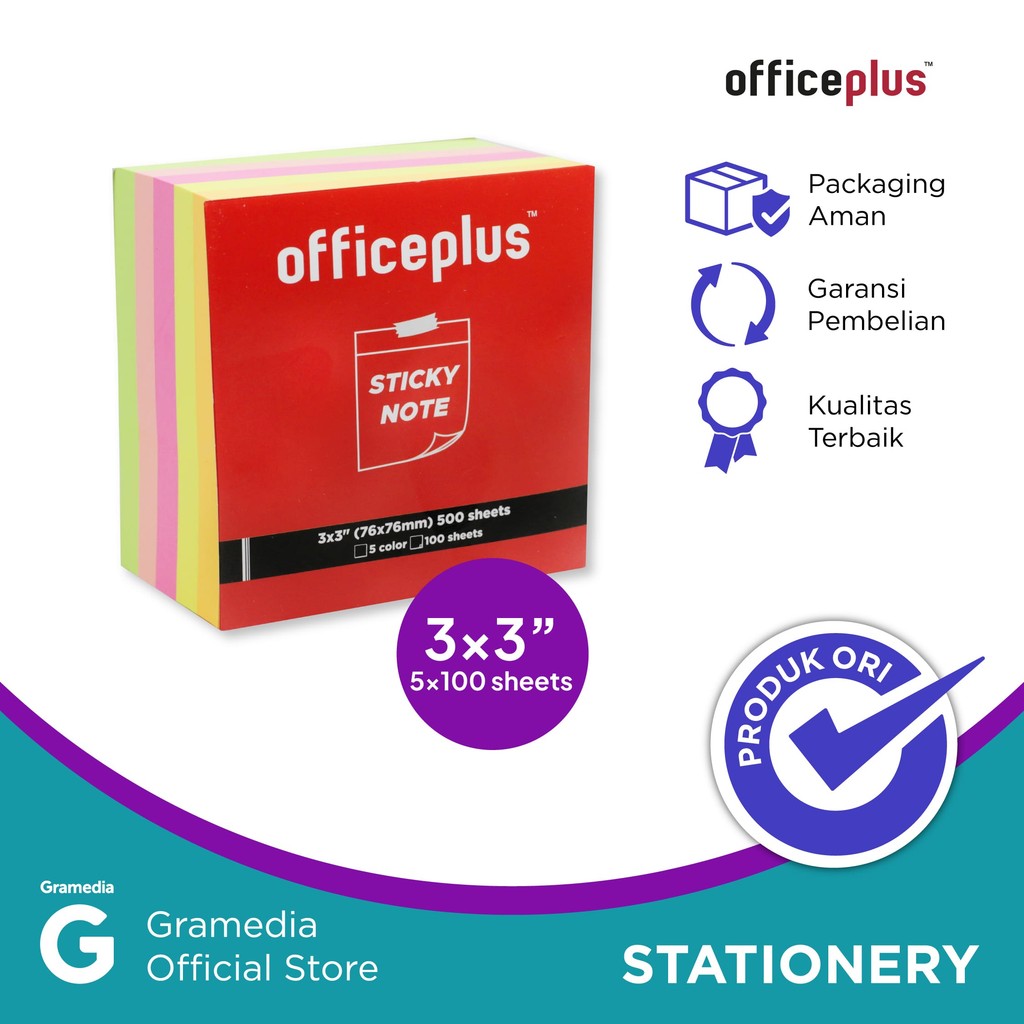Jual Office-P Sticky Note 3X3` 100SHTx5Color | Shopee Indonesia