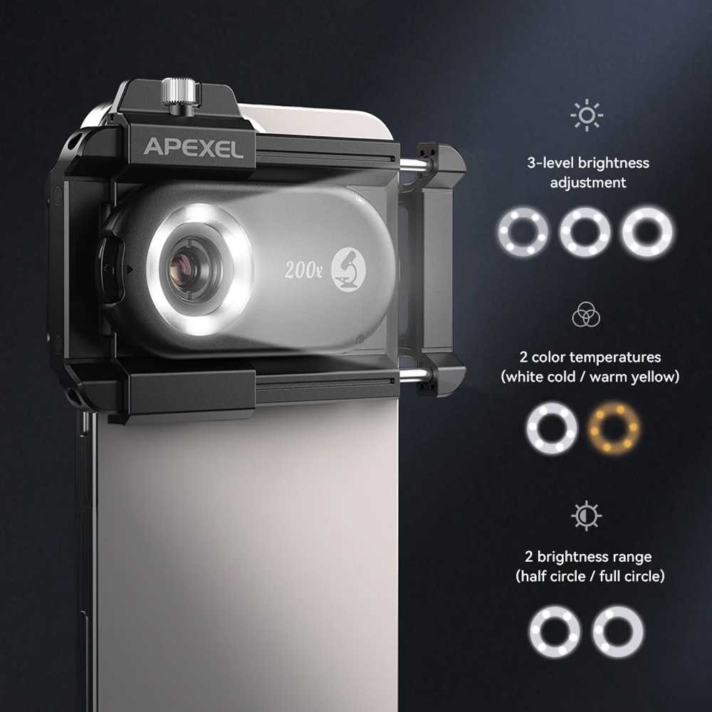 Jual APEXEL Lensa Kamera HP Smartphone Microscope 200X LED USB ...