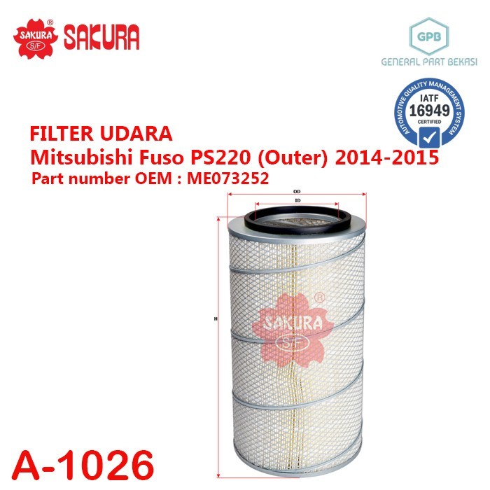 Jual Filter Udara Mitsubishi Fuso PS220 (Outer) ME073252 Sakura A-1026 ...