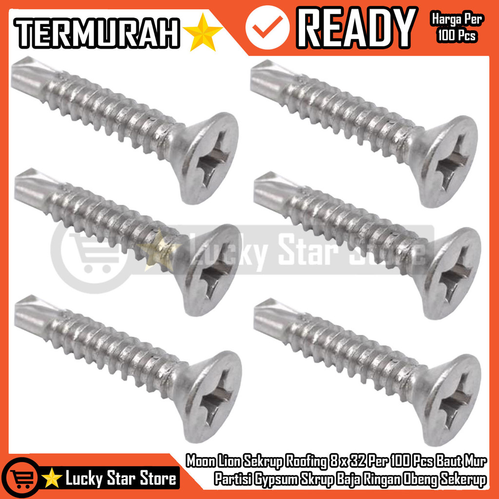 Jual Moon Lion Sekrup Roofing Screw Sds Fh 8x32 Mm Per 100 Pcs Baut Mur ...