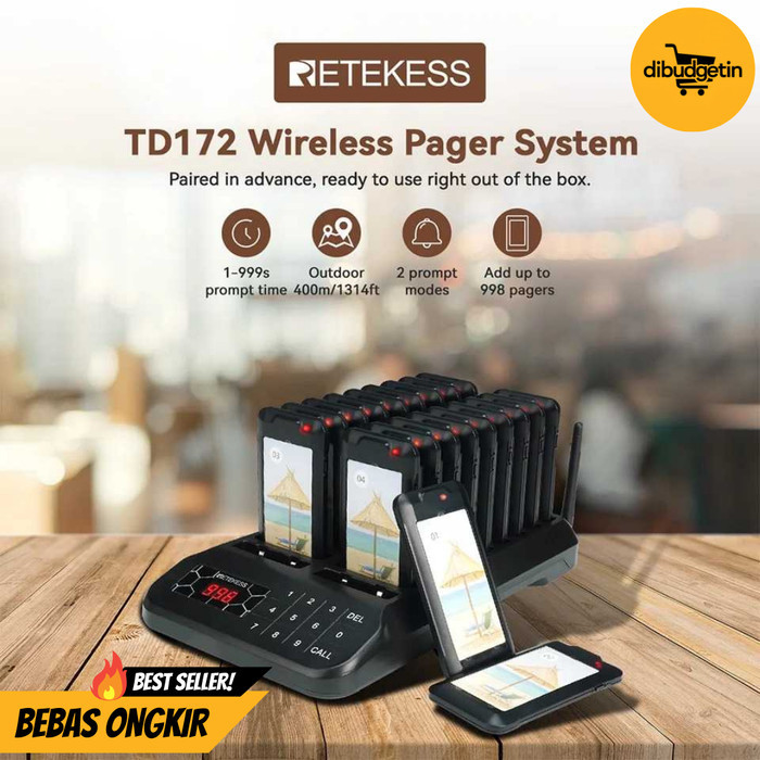 Retekess TD172 Pager Rufsystem – 20 Pager, 400m Reichweite, 2 Alarmmodi, IP32, 300mAh, Für Restaurants & Hotels
