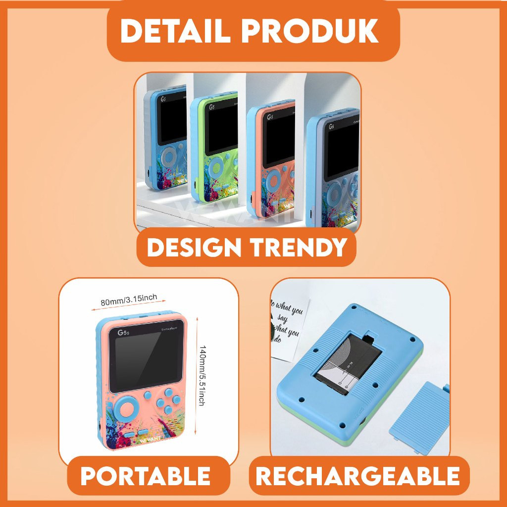 Jual WEWANT Game Boy Retro HD 500 in 1 Game Bot Klasik Tetris Connect ...