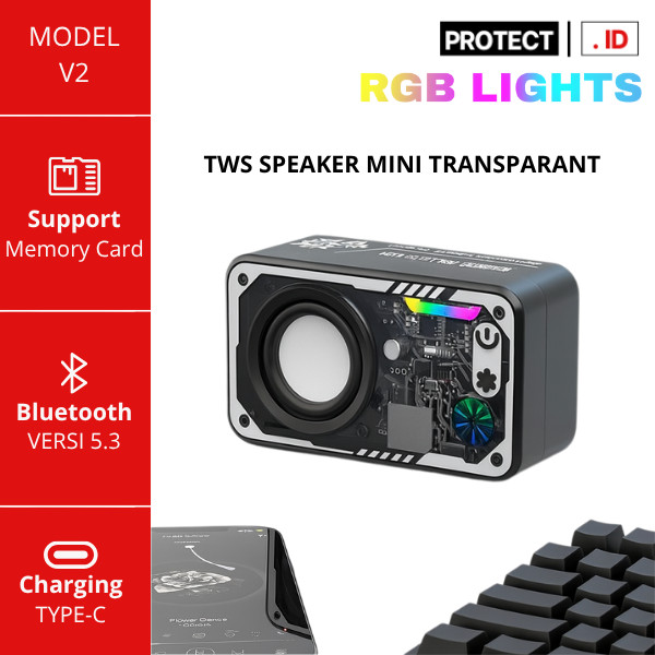 Jual Speaker Mini LED RGB Transparan Wireless Bass Stereo Multifungsi ...