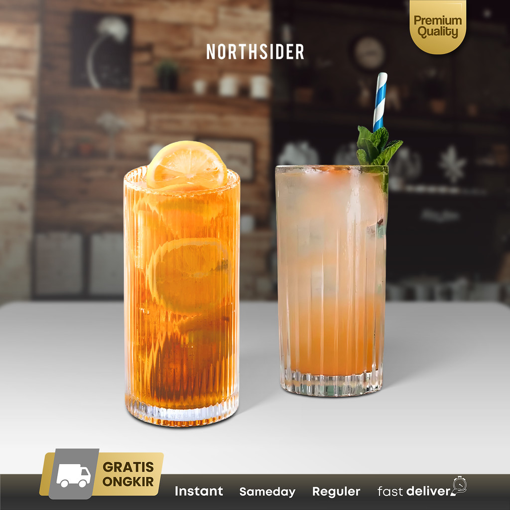 Jual Gelas Kaca kopi teh minuman dingin striped ribbed highball glass ...