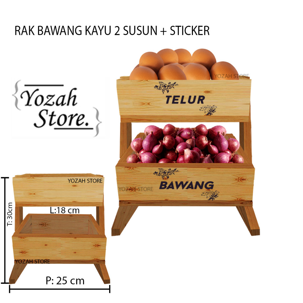 Jual Rak Kayu Bawang 2 Susun - Tempat Bumbu Bawang 2 Susun Free Sticker ...