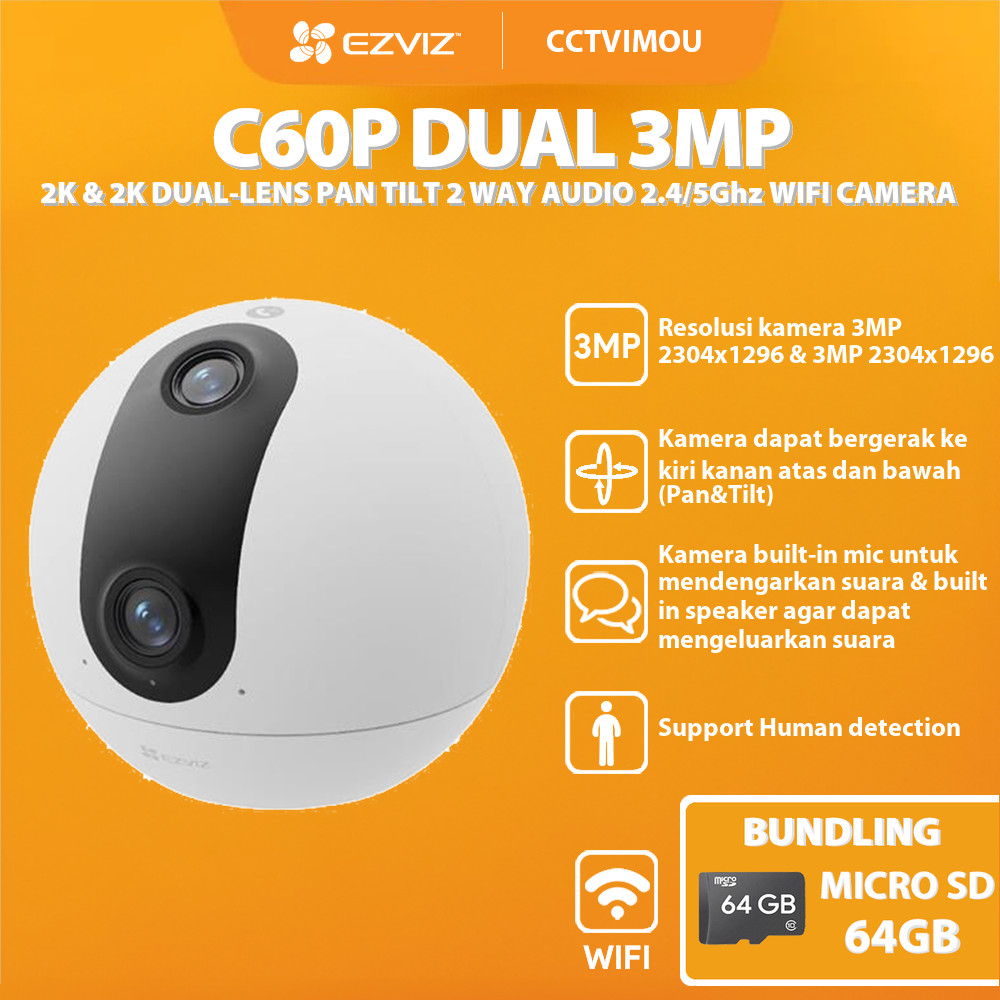 Jual EZVIZ C60P DUAL 3MP 2K & 2K DUAL-LENS PAN TILT 2 WAY AUDIO 2.4 ...