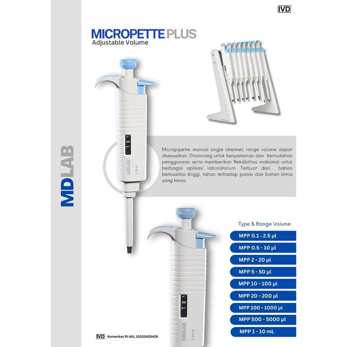 Jual Micropipette Plus Adjustable Single Volume 2-20uL MDlab | Shopee ...