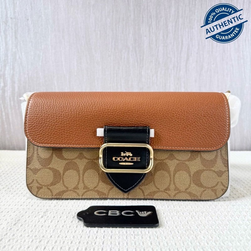 Jual Coach Morgan Shoulder Bag In Colorblock Signature Canvas Khaki ...