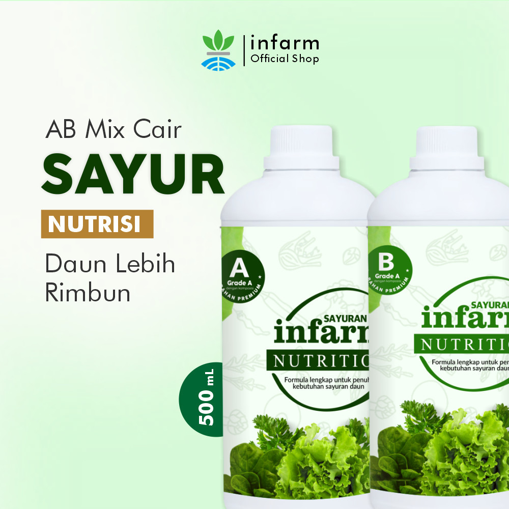 INFARM - Pupuk AB Mix Instant Sayur Cair Pupuk Hidroponik untuk Tanaman Sayuran  Daun Penyubur Tanaman Hidroponik Praktis dengan Unsur Hara Lengkap Pupuk AB Mix Infarm untuk Tanaman Sayur Daun, Kangkung, Bayam, Sawi, Selada Nutrisi Daun Sayuran Segar