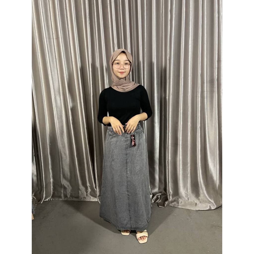Jual Rok Jumbo Jeans Wanita Panjang Big Size Model A Line Payung Adem ...