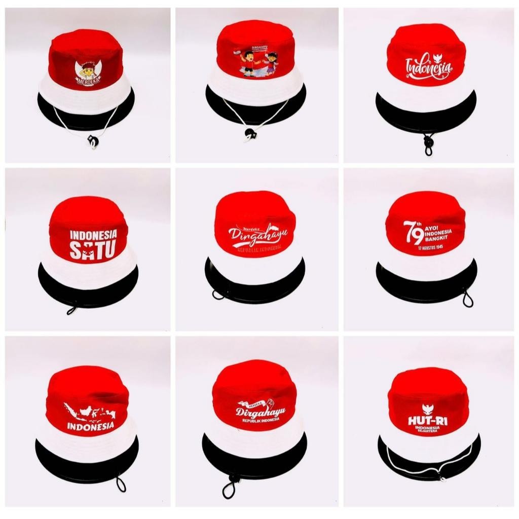 Jual Topi Bucket Anak Merah Putih Sablon Kemerdekaan HUT RI 1945 Ke 79 ...