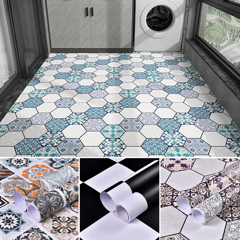 Jual 40*100CM Floor Stickers Self-Adhesive Waterproof Bathroom Floor ...