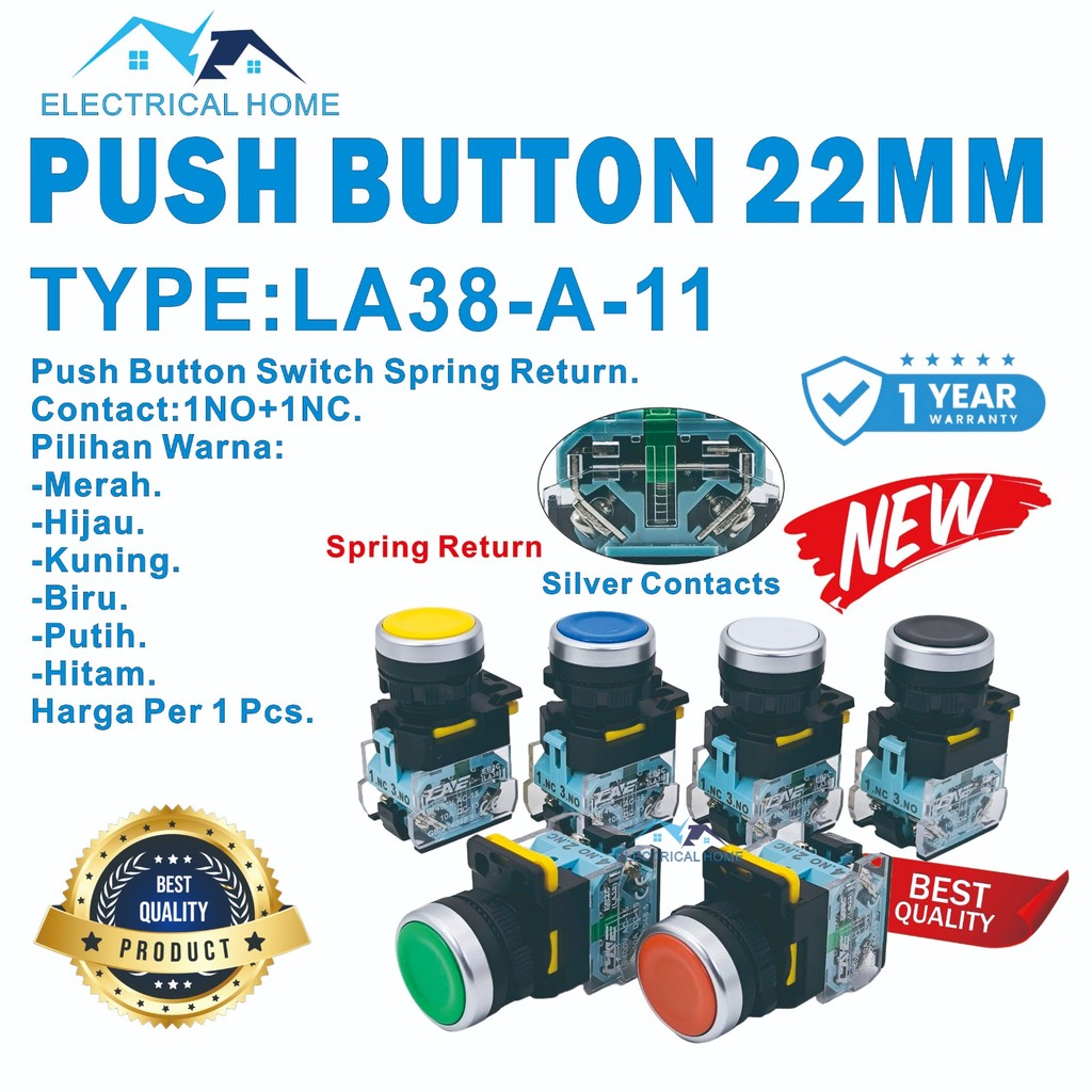 Jual Push Button Switch SPRING RETURN 22MM TYPE LA38-11 | Shopee Indonesia