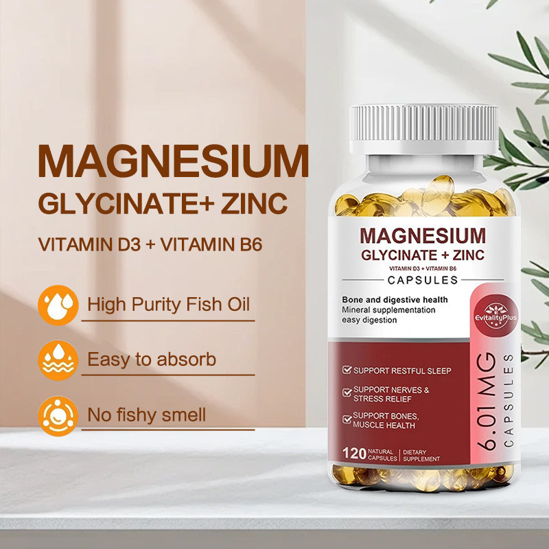 Jual Magnesium Glycinate Capsules+Zinc Vitamin D3,B6 Helps to Absorb ...