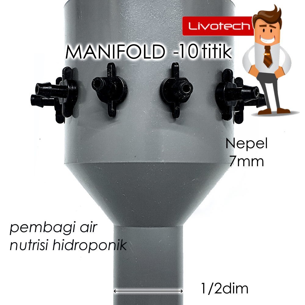 AXONSTORE Manifold Hidroponik Output 10 Nepel 7mm Neple Pembagi Air Fertigasi
