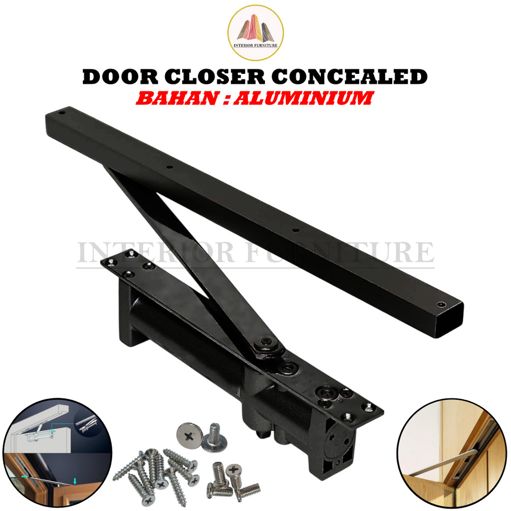 Door Closer Tanam Tersembunyi Pintu Concealed Otomatis Aluminium Hitam Penutup Pintu