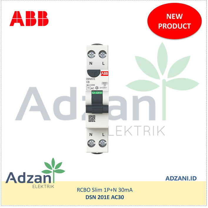 Jual ABB RCBO Slim 1P+N 20A 30mA 6kA DSN201E C20 2CDB352500R1204 2P ...