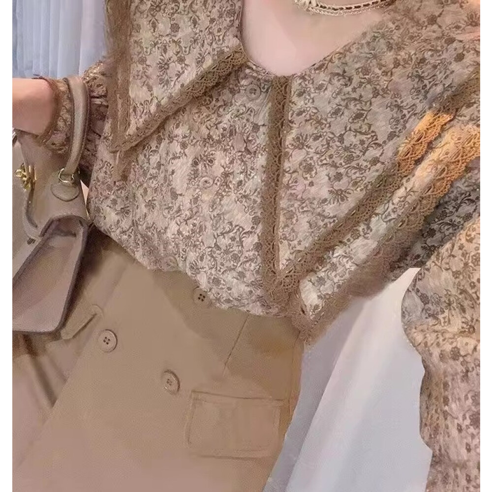 Jual Atasan Kemeja Wanita Gaya Perancis Retro | Kerah Boneka & Motif ...