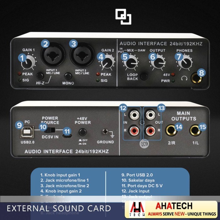 Jual Preamp High Speed USB 2.0 External Sound Card Audio Interface Q24 ...