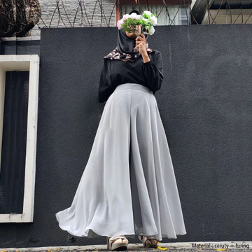 Celana Kulot Panjang Payung Lebar Wanita Muslimah Polos Palazzo Sifon Chiffon Ceruty Pants
