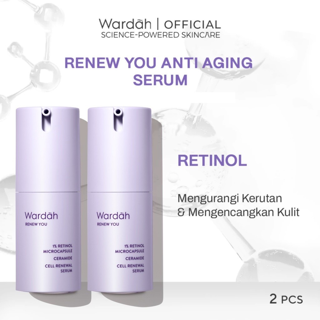 [TWINPACK] Wardah Renew You 1% Retinol Microcapsule Ceramide Cell Renewal Serum - Serum Anti Aging Samarkan Garis Halus - Perawatan Wajah dengan Retinol dan Bakuchiol - Semua Jenis Kulit