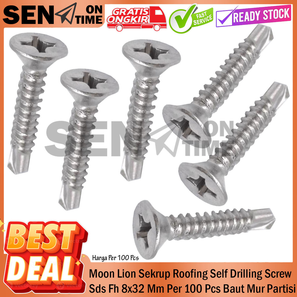 Jual Moon Lion Sekrup Roofing Self Drilling Screw Sds Fh 8x32 Mm Per ...