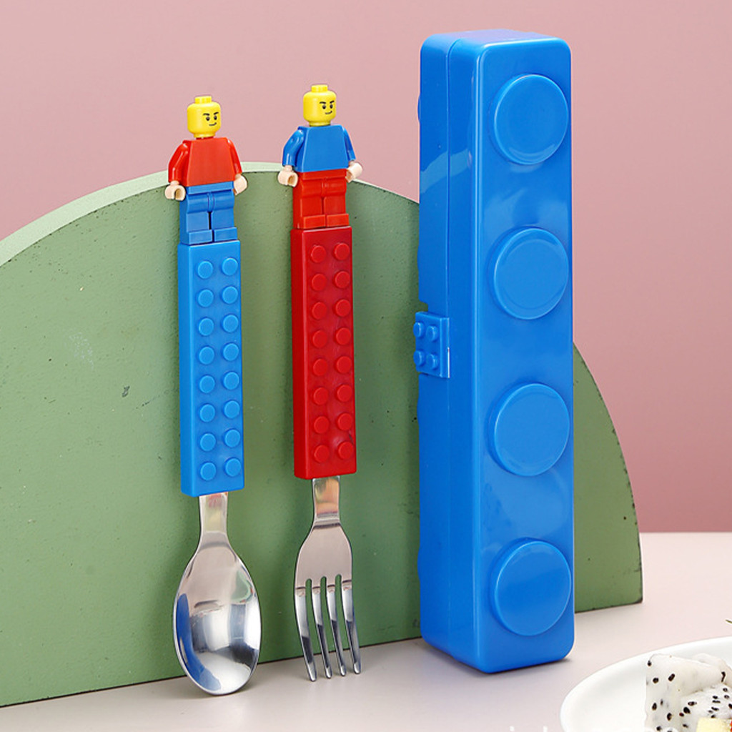 Jual Funny Kids Fork Spoon Set Building Block Fork Spoon Set with ...