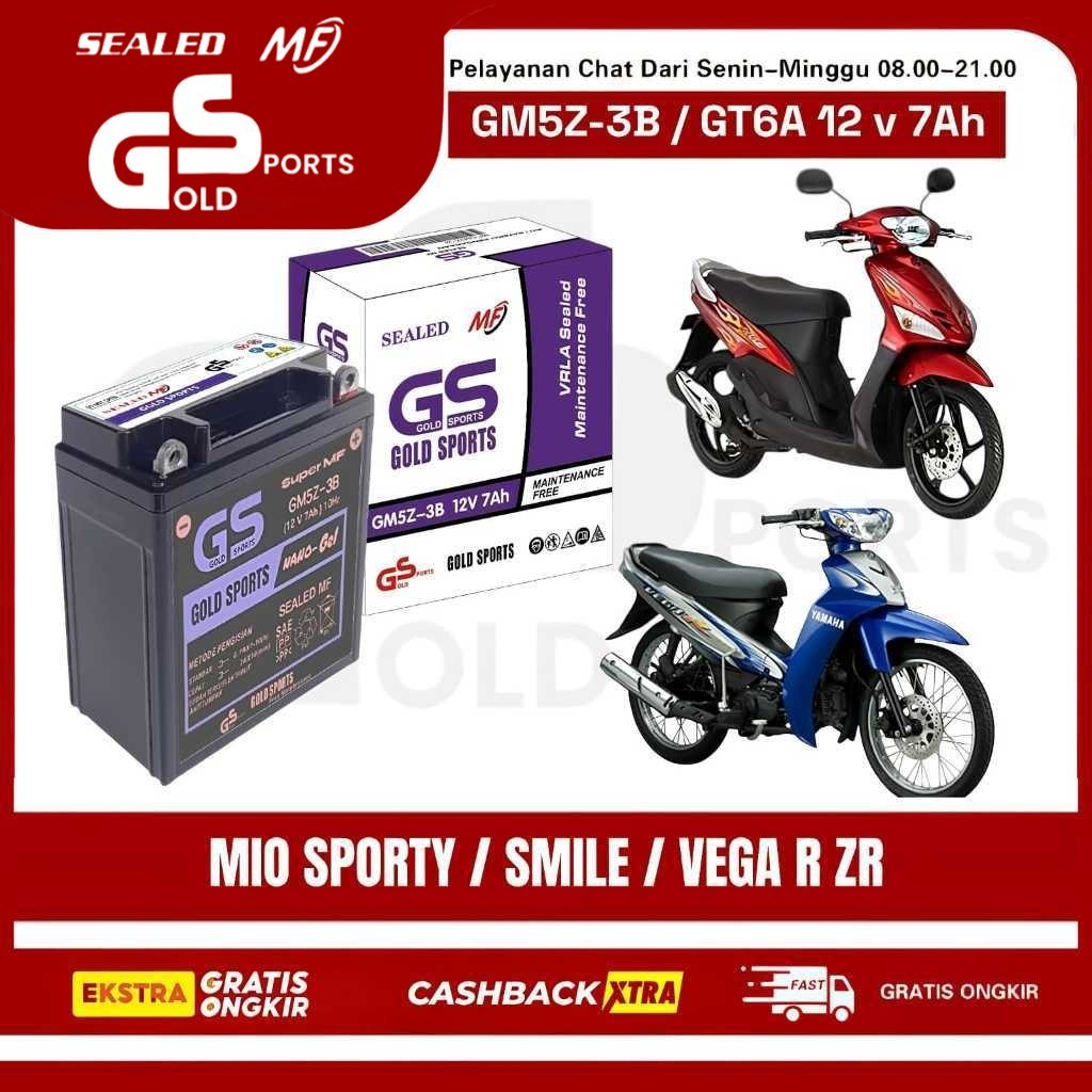 GOLD SPORTS GM5Z-3B 12 V 7AH Aki Full Kering Motor YAMAHA Mio Smile Sporty Vega R ZR Accu Gel MF Battery 5AH GT6A