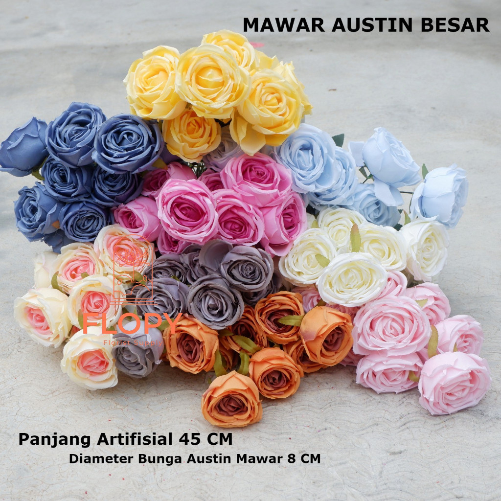 Jual [ 9 Cabang 1 Tangkai ] Artifisial Bunga Mawar Austin Besar ...