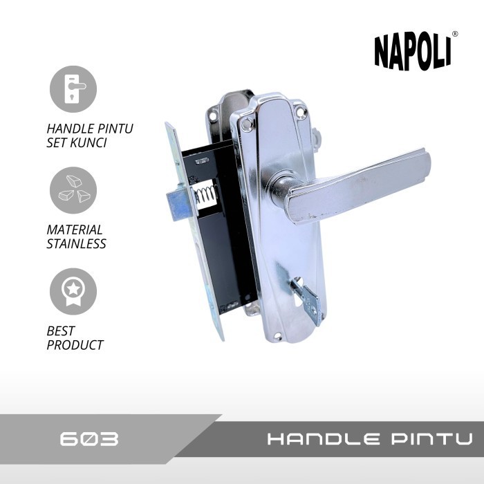Handle / Hendel Slot Kunci Pintu Rumah / Pegangan Pintu Rumah Set Stainless -630-
