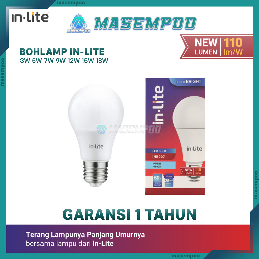 Jual Lampu LED in‑Lite 3‑18W bohlam 110lm/watt base E27 cocok rumah ...