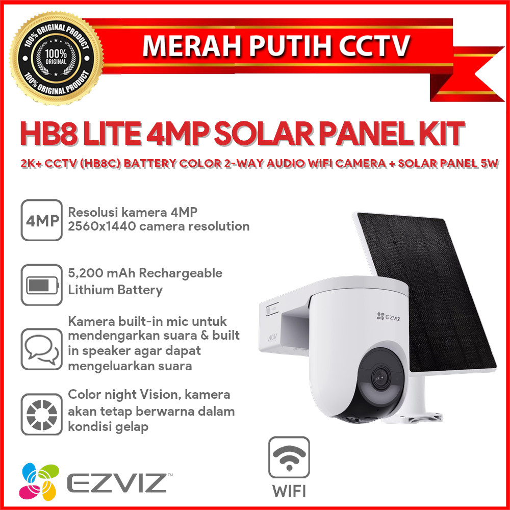 Jual EZVIZ HB8 LITE 4MP SOLAR PANEL KIT CCTV BATTERY COLOR 2-WAY AUDIO ...