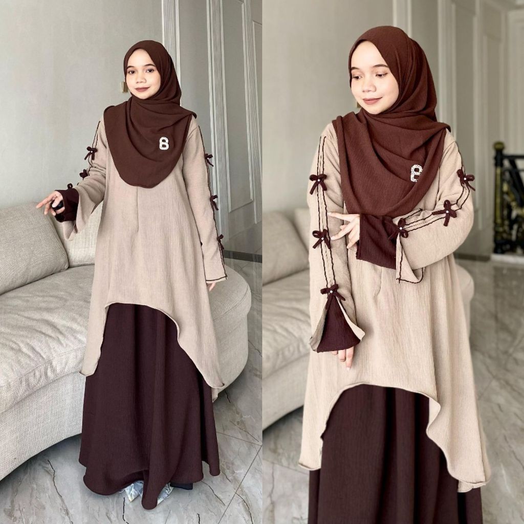 Jual One Set Wanita Kekinian Rok Tunik Atasan Malaya Syari Crinkle ...