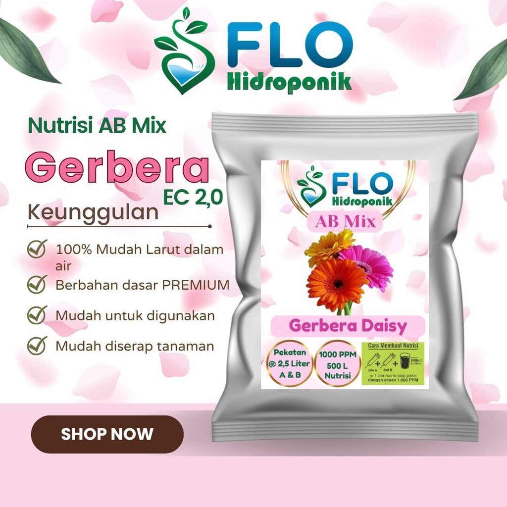 Jual Pupuk Nutrisi AB Mix Flo Hidroponik Bunga Gerbera 500 liter ...