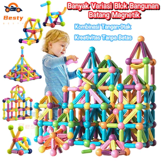 Besty 130Pcs Blok Bangunan Batang Magnetik Magnet Stick Magnetic Building Blocks Edukasi Mainan