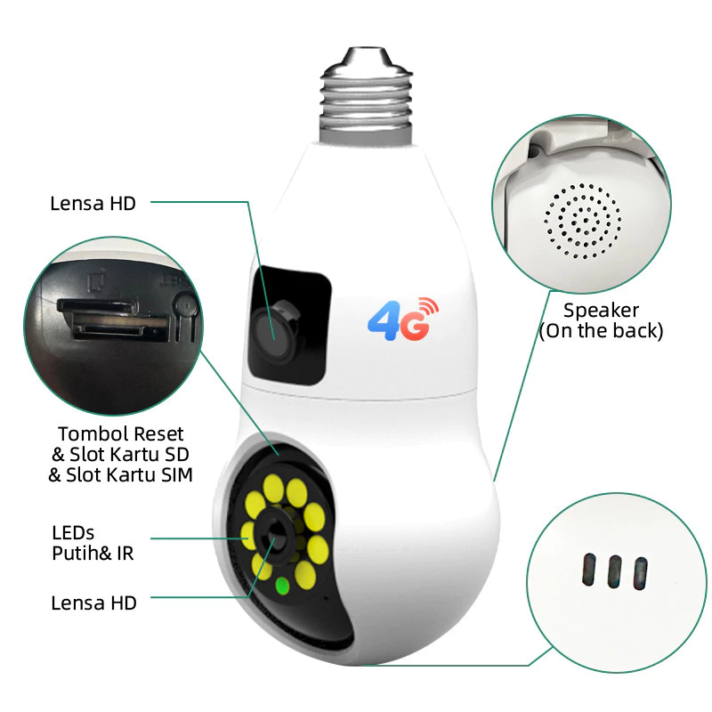 HEINVIZ CCTV 4G Bulb Dual Lens kamera bohlam dengan dua lensa dan koneksi 4G tanpa WiFi