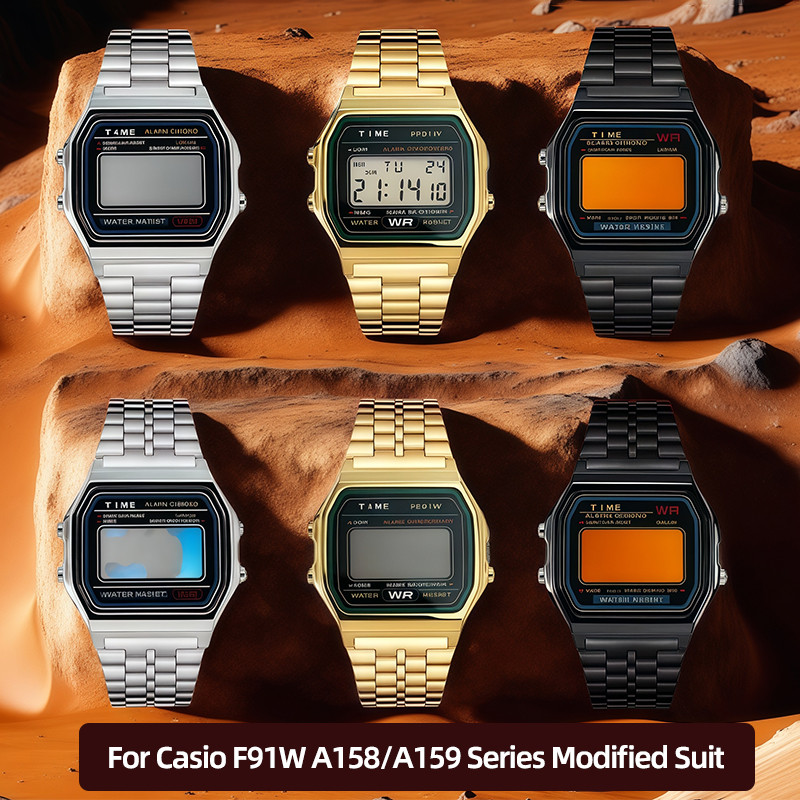 Jual F91W case mod kit Stainless steel metal Bezel watch Case+Strap For ...