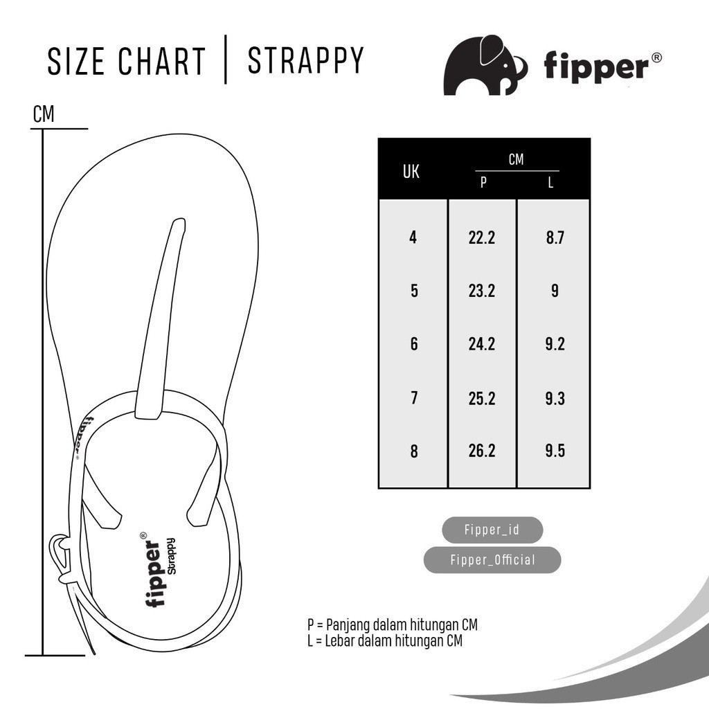 Size chart fipper strappy hot sale
