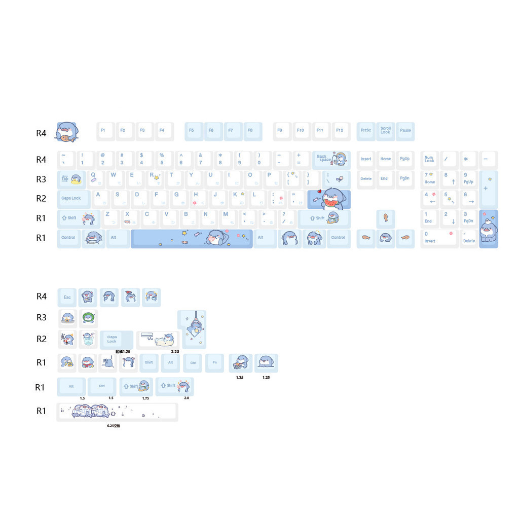 Jual 131 Keys Cute Shark Theme Keycaps Cherry Profile PBT Customized ...