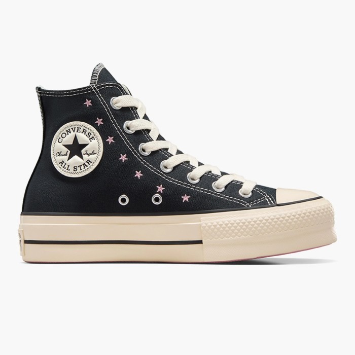 Sepatu Sneakers Wanita Converse Chuck Taylor All Star Lift Platform  Embroidered Stars Black Lotus Pink Egret Original A12207C